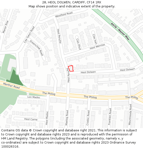28, HEOL DOLWEN, CARDIFF, CF14 1RX: Location map and indicative extent of plot