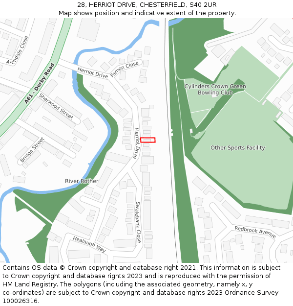 28, HERRIOT DRIVE, CHESTERFIELD, S40 2UR: Location map and indicative extent of plot