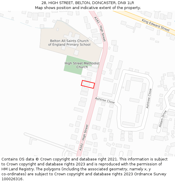 28, HIGH STREET, BELTON, DONCASTER, DN9 1LR: Location map and indicative extent of plot