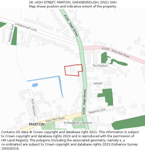 28, HIGH STREET, MARTON, GAINSBOROUGH, DN21 5AH: Location map and indicative extent of plot