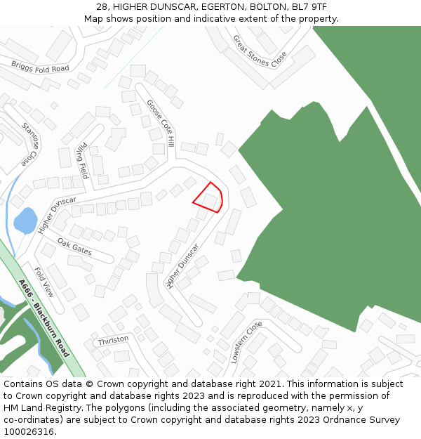 28, HIGHER DUNSCAR, EGERTON, BOLTON, BL7 9TF: Location map and indicative extent of plot