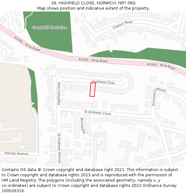 28, HIGHFIELD CLOSE, NORWICH, NR7 0RQ: Location map and indicative extent of plot