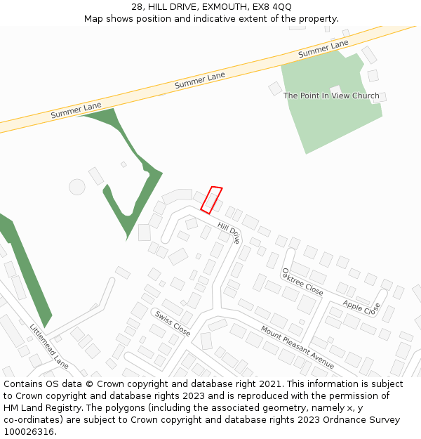 28, HILL DRIVE, EXMOUTH, EX8 4QQ: Location map and indicative extent of plot