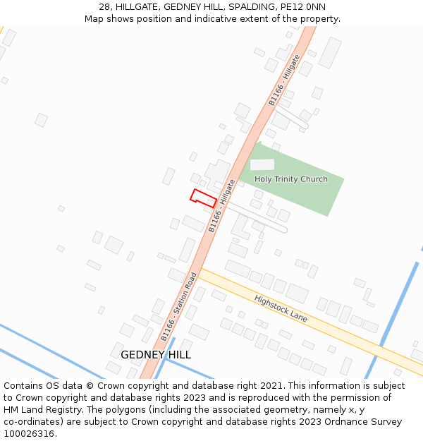 28, HILLGATE, GEDNEY HILL, SPALDING, PE12 0NN: Location map and indicative extent of plot