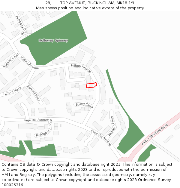 28, HILLTOP AVENUE, BUCKINGHAM, MK18 1YL: Location map and indicative extent of plot