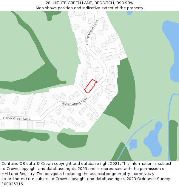 28, HITHER GREEN LANE, REDDITCH, B98 9BW: Location map and indicative extent of plot
