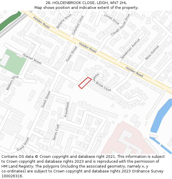 28, HOLDENBROOK CLOSE, LEIGH, WN7 2HL: Location map and indicative extent of plot
