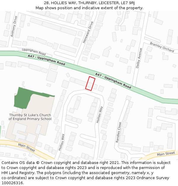 28, HOLLIES WAY, THURNBY, LEICESTER, LE7 9RJ: Location map and indicative extent of plot