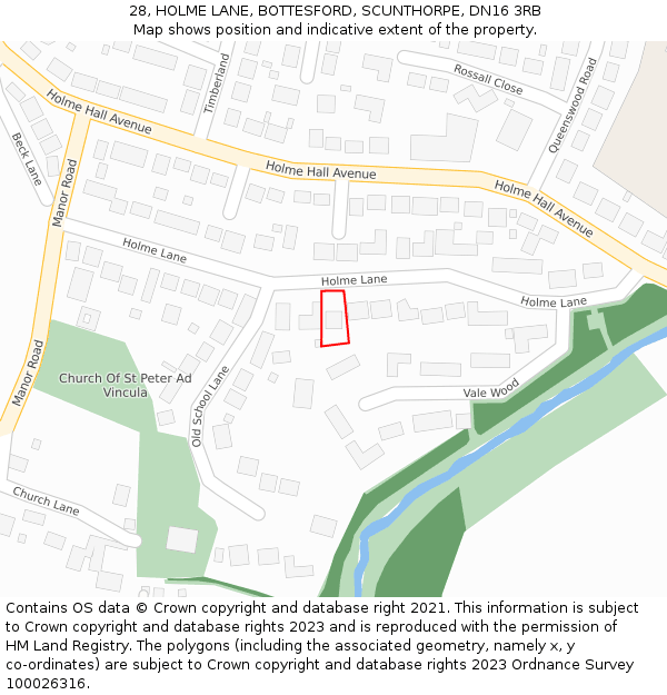 28, HOLME LANE, BOTTESFORD, SCUNTHORPE, DN16 3RB: Location map and indicative extent of plot