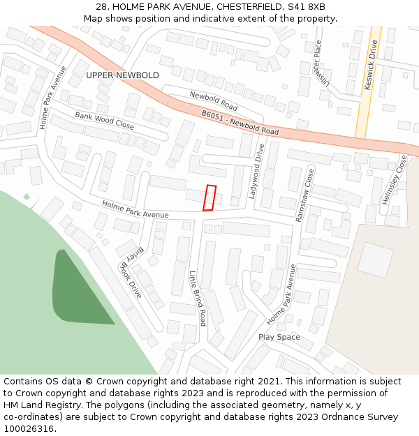 28, HOLME PARK AVENUE, CHESTERFIELD, S41 8XB: Location map and indicative extent of plot