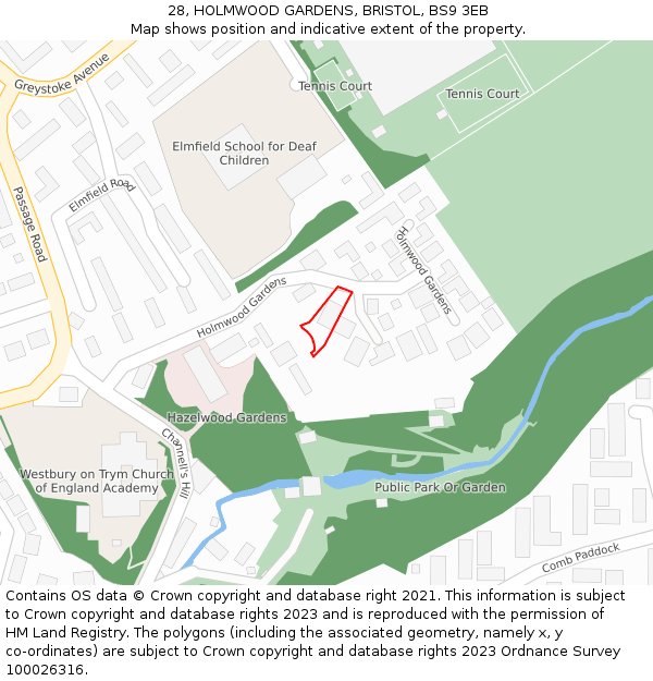 28, HOLMWOOD GARDENS, BRISTOL, BS9 3EB: Location map and indicative extent of plot