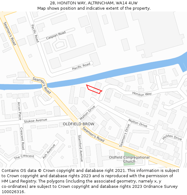 28, HONITON WAY, ALTRINCHAM, WA14 4UW: Location map and indicative extent of plot