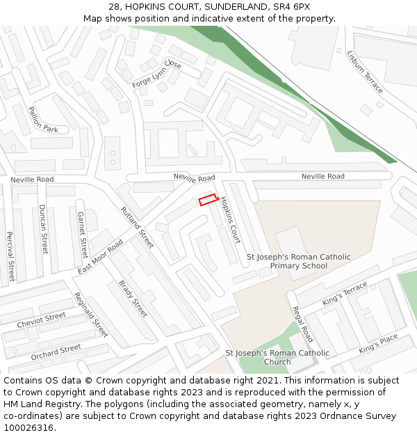 28, HOPKINS COURT, SUNDERLAND, SR4 6PX: Location map and indicative extent of plot