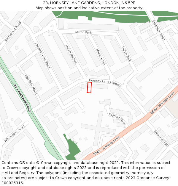 28, HORNSEY LANE GARDENS, LONDON, N6 5PB: Location map and indicative extent of plot