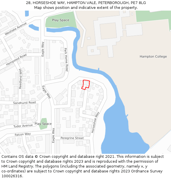28, HORSESHOE WAY, HAMPTON VALE, PETERBOROUGH, PE7 8LG: Location map and indicative extent of plot