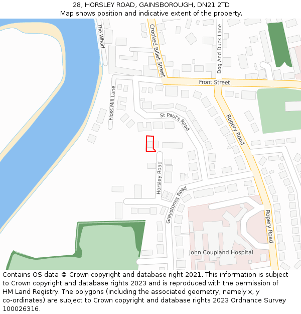 28, HORSLEY ROAD, GAINSBOROUGH, DN21 2TD: Location map and indicative extent of plot