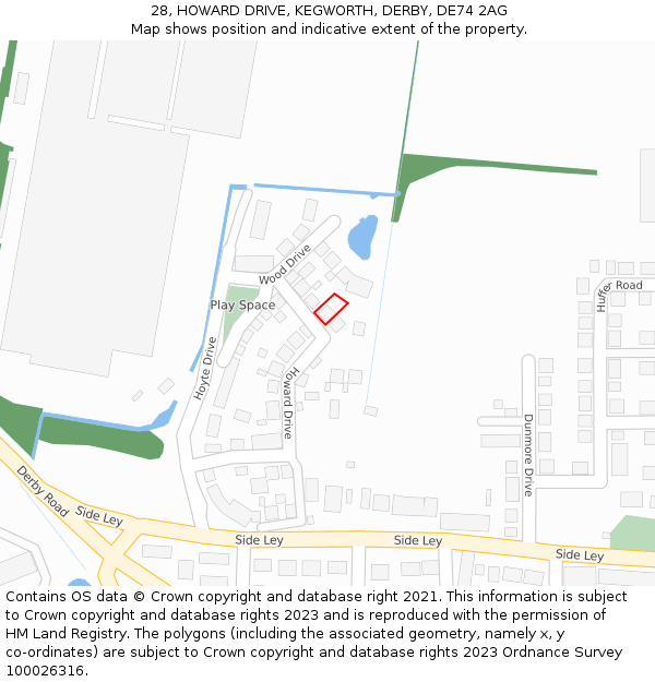 28, HOWARD DRIVE, KEGWORTH, DERBY, DE74 2AG: Location map and indicative extent of plot