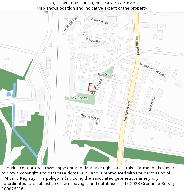 28, HOWBERRY GREEN, ARLESEY, SG15 6ZA: Location map and indicative extent of plot