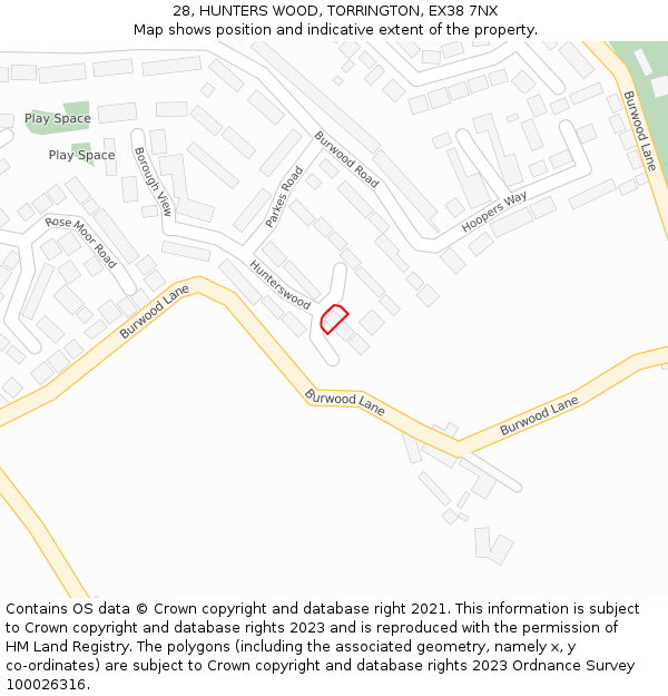 28, HUNTERS WOOD, TORRINGTON, EX38 7NX: Location map and indicative extent of plot