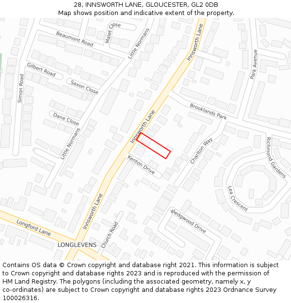 28, INNSWORTH LANE, GLOUCESTER, GL2 0DB: Location map and indicative extent of plot