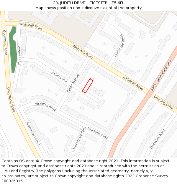 28, JUDITH DRIVE, LEICESTER, LE5 6FL: Location map and indicative extent of plot