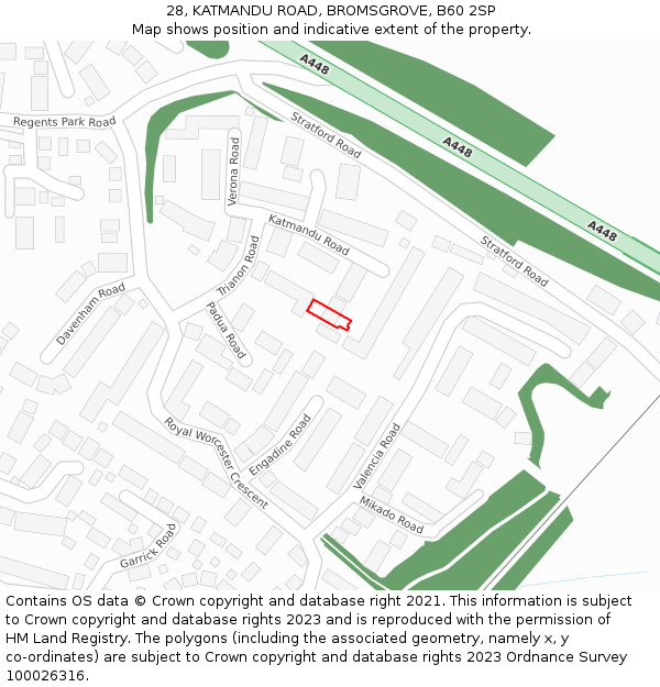 28, KATMANDU ROAD, BROMSGROVE, B60 2SP: Location map and indicative extent of plot