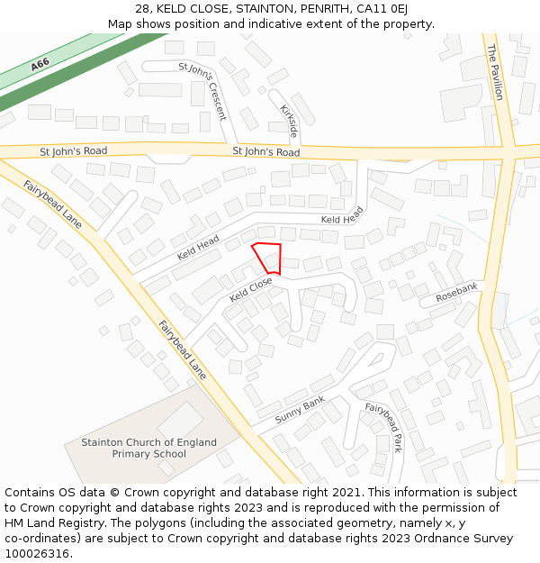 28, KELD CLOSE, STAINTON, PENRITH, CA11 0EJ: Location map and indicative extent of plot
