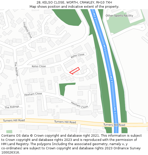 28, KELSO CLOSE, WORTH, CRAWLEY, RH10 7XH: Location map and indicative extent of plot