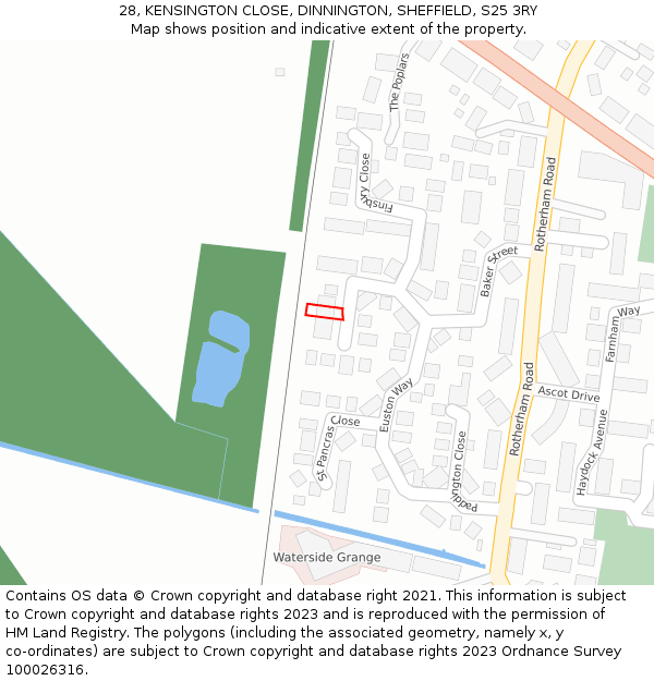 28, KENSINGTON CLOSE, DINNINGTON, SHEFFIELD, S25 3RY: Location map and indicative extent of plot