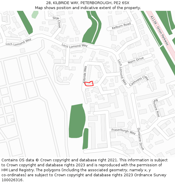 28, KILBRIDE WAY, PETERBOROUGH, PE2 6SX: Location map and indicative extent of plot