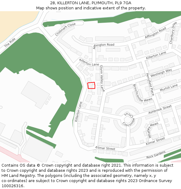 28, KILLERTON LANE, PLYMOUTH, PL9 7GA: Location map and indicative extent of plot