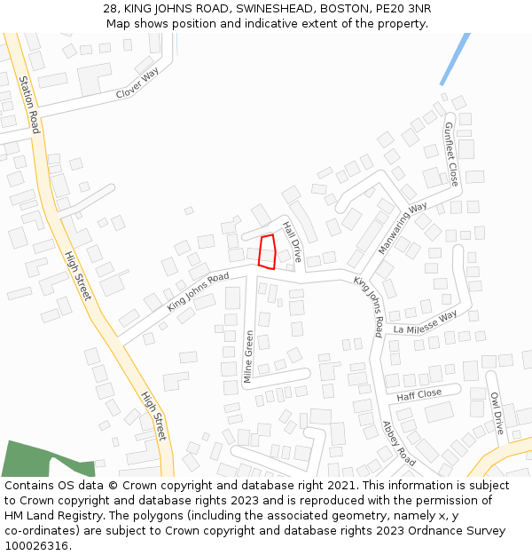 28, KING JOHNS ROAD, SWINESHEAD, BOSTON, PE20 3NR: Location map and indicative extent of plot