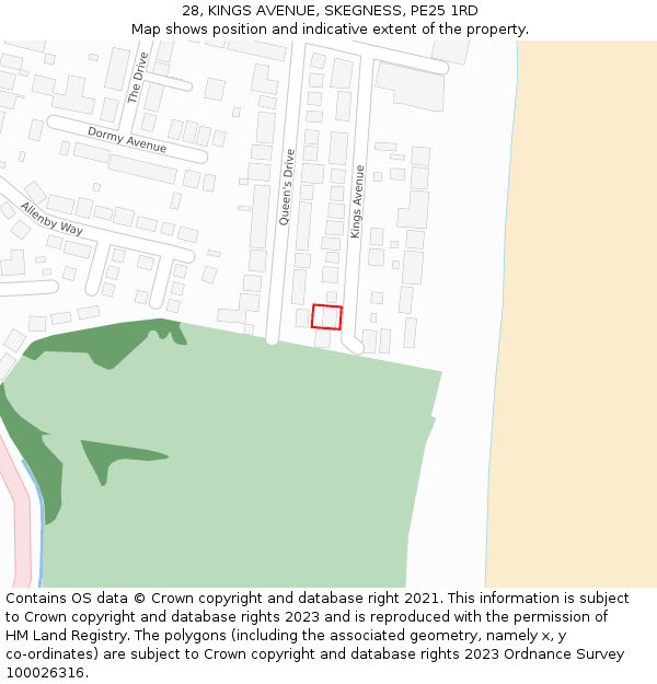 28, KINGS AVENUE, SKEGNESS, PE25 1RD: Location map and indicative extent of plot