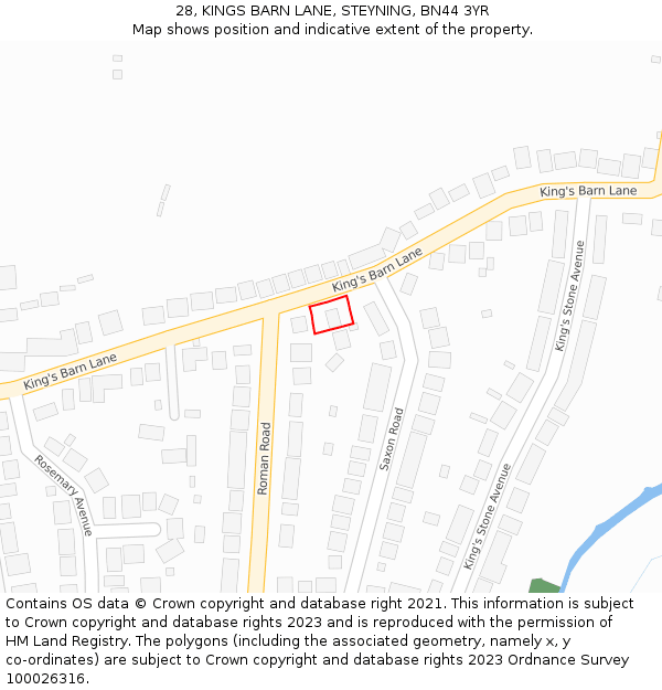 28, KINGS BARN LANE, STEYNING, BN44 3YR: Location map and indicative extent of plot