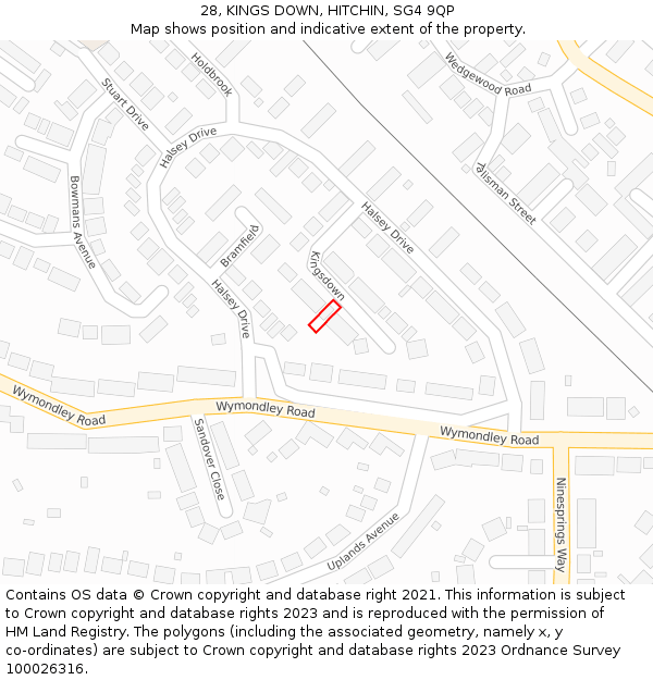 28, KINGS DOWN, HITCHIN, SG4 9QP: Location map and indicative extent of plot