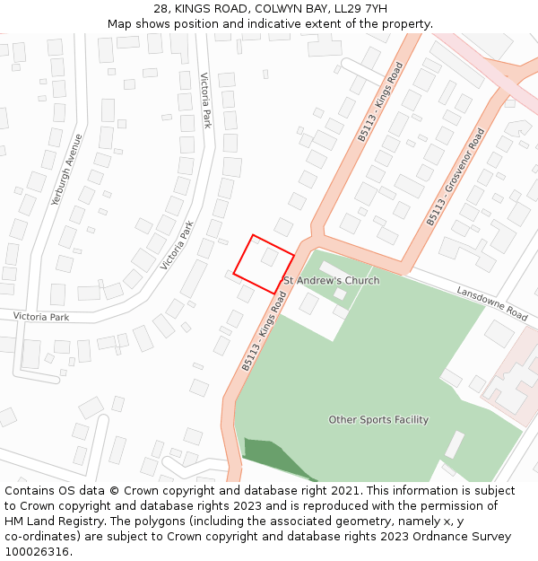 28, KINGS ROAD, COLWYN BAY, LL29 7YH: Location map and indicative extent of plot