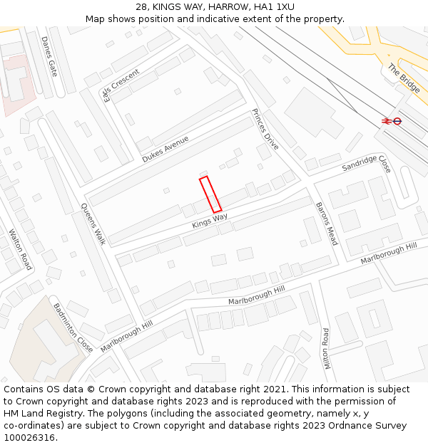 28, KINGS WAY, HARROW, HA1 1XU: Location map and indicative extent of plot