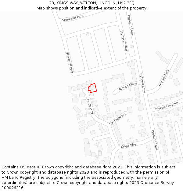 28, KINGS WAY, WELTON, LINCOLN, LN2 3FQ: Location map and indicative extent of plot