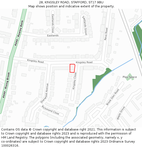 28, KINGSLEY ROAD, STAFFORD, ST17 9BU: Location map and indicative extent of plot