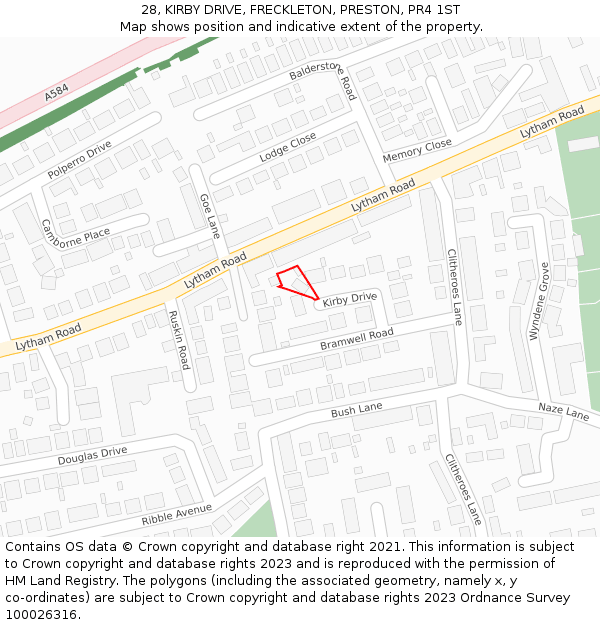 28, KIRBY DRIVE, FRECKLETON, PRESTON, PR4 1ST: Location map and indicative extent of plot