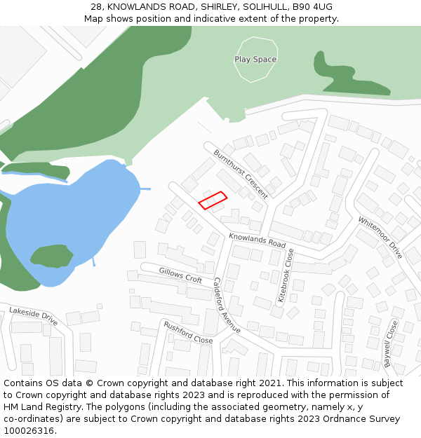 28, KNOWLANDS ROAD, SHIRLEY, SOLIHULL, B90 4UG: Location map and indicative extent of plot