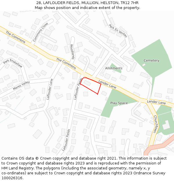 28, LAFLOUDER FIELDS, MULLION, HELSTON, TR12 7HR: Location map and indicative extent of plot