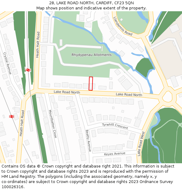 28, LAKE ROAD NORTH, CARDIFF, CF23 5QN: Location map and indicative extent of plot