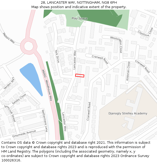 28, LANCASTER WAY, NOTTINGHAM, NG8 6PH: Location map and indicative extent of plot