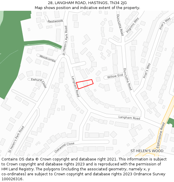 28, LANGHAM ROAD, HASTINGS, TN34 2JG: Location map and indicative extent of plot