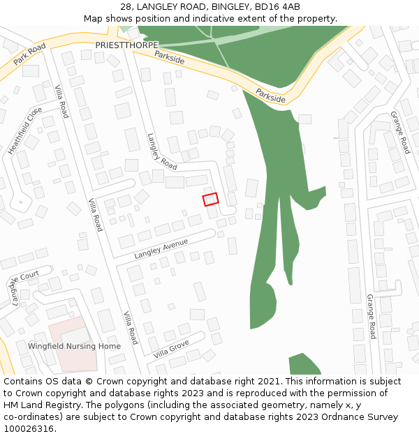 28, LANGLEY ROAD, BINGLEY, BD16 4AB: Location map and indicative extent of plot