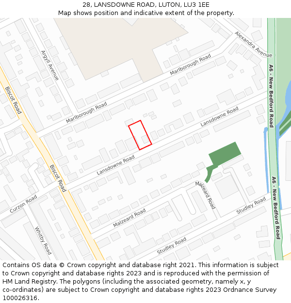 28, LANSDOWNE ROAD, LUTON, LU3 1EE: Location map and indicative extent of plot
