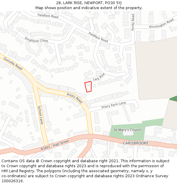 28, LARK RISE, NEWPORT, PO30 5YJ: Location map and indicative extent of plot