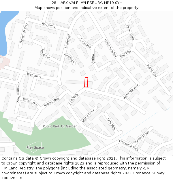 28, LARK VALE, AYLESBURY, HP19 0YH: Location map and indicative extent of plot
