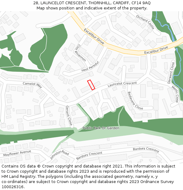 28, LAUNCELOT CRESCENT, THORNHILL, CARDIFF, CF14 9AQ: Location map and indicative extent of plot